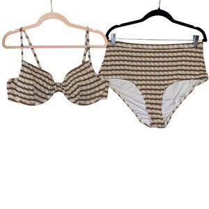 Aralina Women Brown White Striped High Waisted Bikini Set 2XL (runs small)